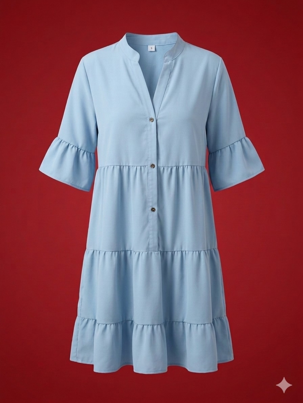 Tiered Baby-doll Button-Front Dress With Ruffle Sleeves